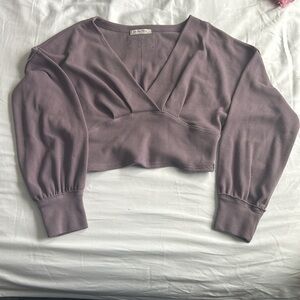 We the Free Womens Purple All Nighter Long Sleeve Knit Surplice Crop Top Size XL